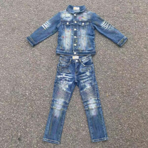 HIGH Grade Quality Modern Biker Design Slim FIT Kids Fashion Jeans Sets( Dirty Blue)