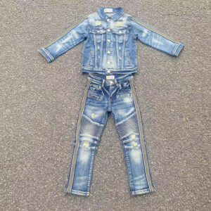 HIGH Grade Quality Modern Biker Design Slim FIT Kids Fashion Jeans Sets( Faded Blue)